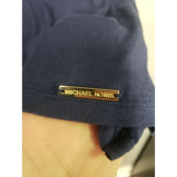 MICHAEL KORS WOMENS LARGE SHIRT BLUE LONG  SLEEVE V NECK TOP - Picture 2 of 4